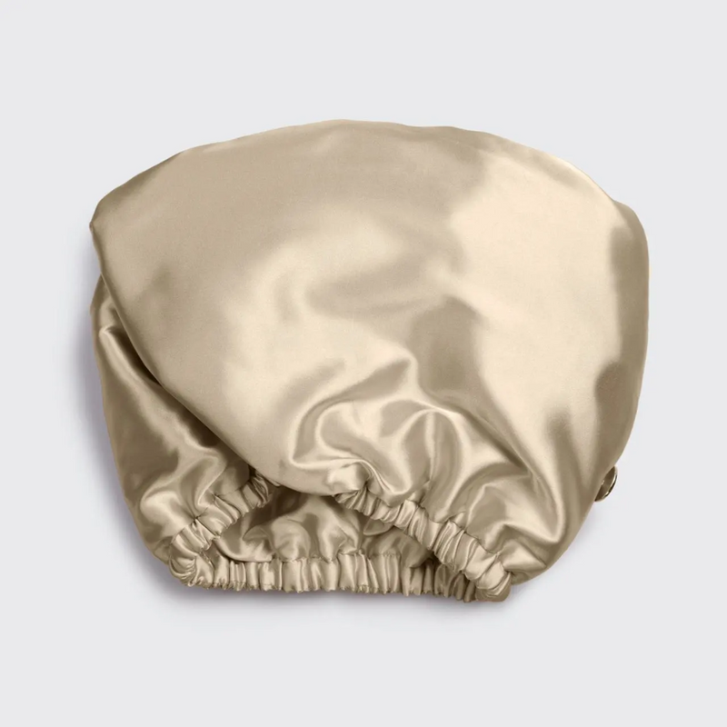 Satin-Wrapped Microfiber Hair Towel - Champagne